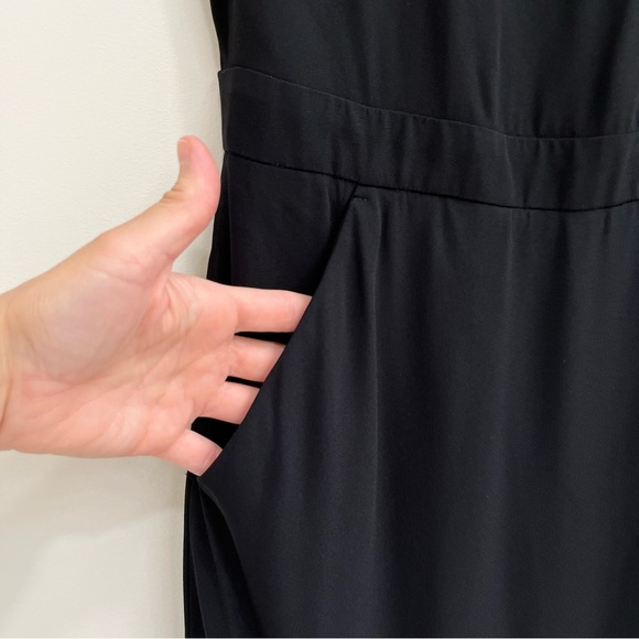 A.L.C black faux wrap midi dress Strappy open back pockets cocktail LBD size 8 - Picture 6 of 11